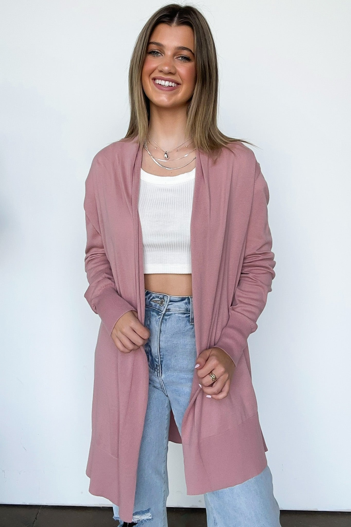 Dusty Rose / S Chicest State Open Front Cardigan - Madison and Mallory