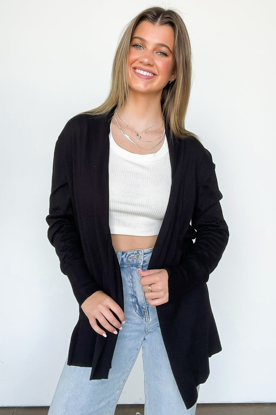 Black / S Chicest State Open Front Cardigan - Madison and Mallory