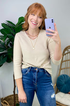 Oatmeal / S Warmest Wishes Waffle Knit V-Neck Top - FINAL SALE - Madison and Mallory