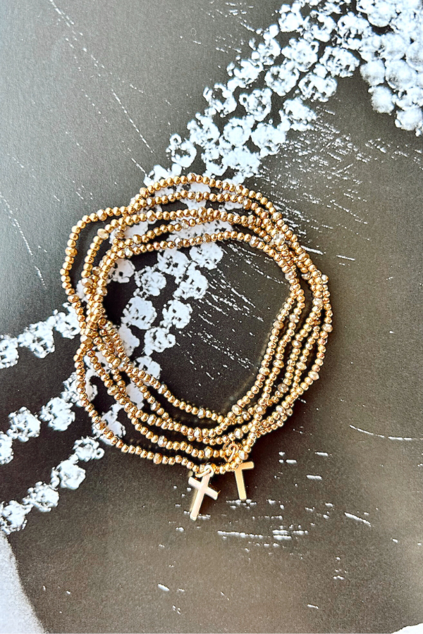 Gold/Brown Ciela Enamel Cross Bracelet Set - FINAL SALE - Madison and Mallory