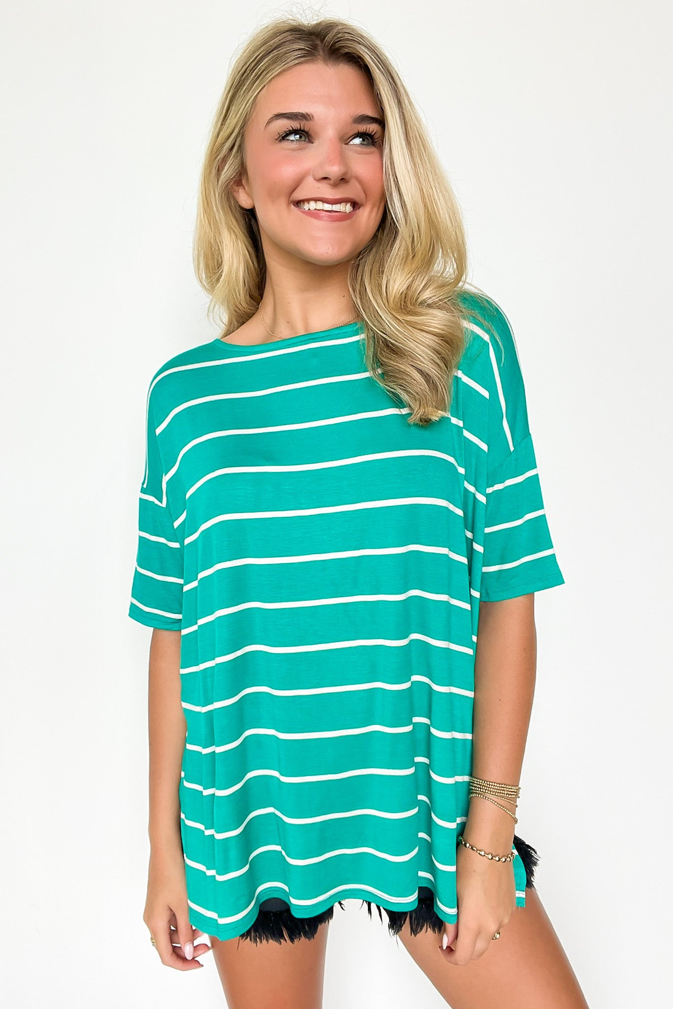  Cierra Striped Jersey Side Slit Top - Madison and Mallory