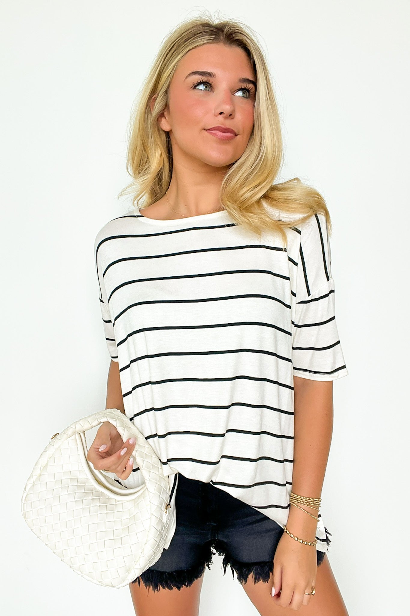  Cierra Striped Jersey Side Slit Top - Madison and Mallory