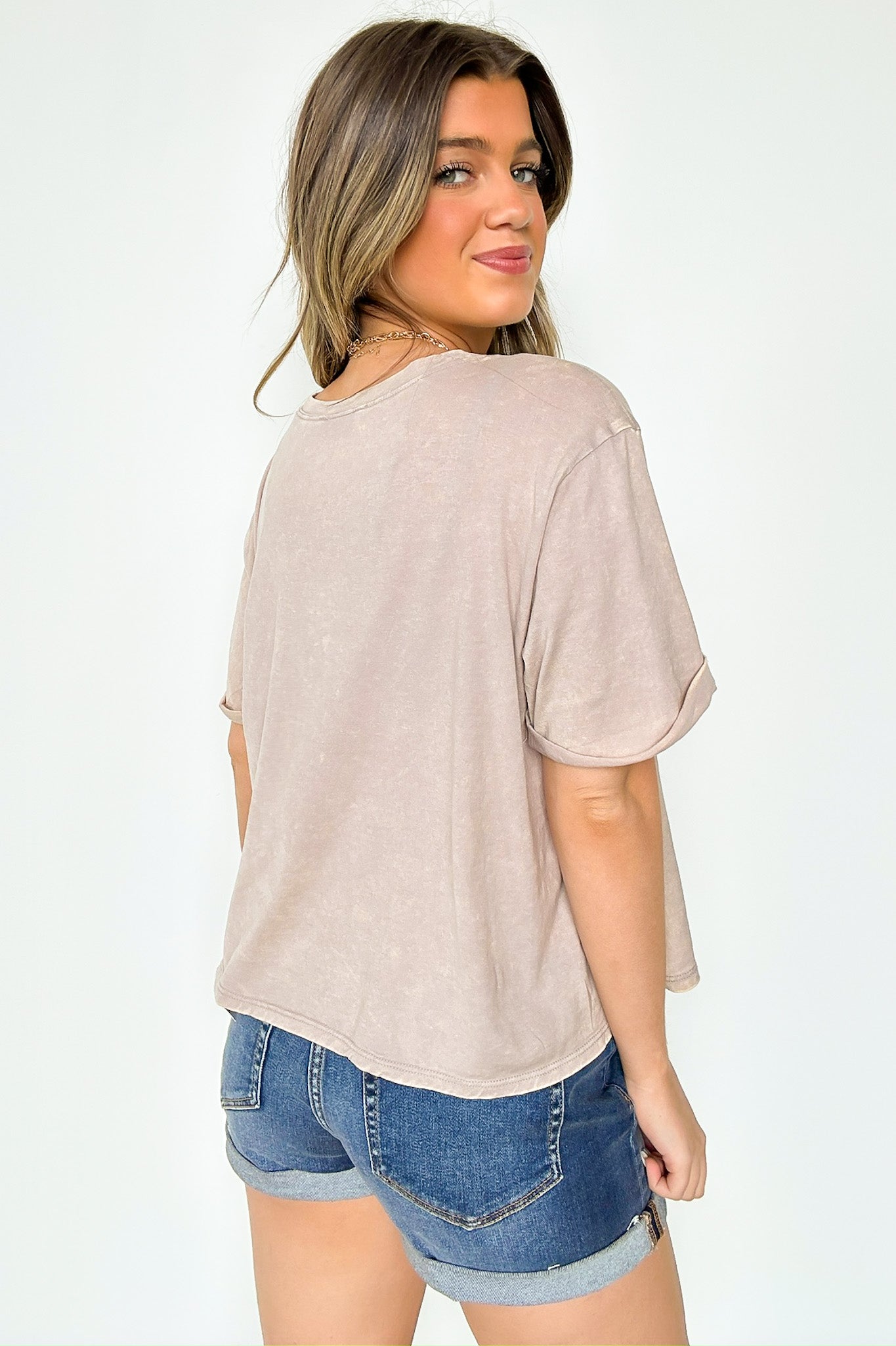  Clara Mineral Wash Roll-Cuff Sleeve Top - BACK IN STOCK - Madison and Mallory