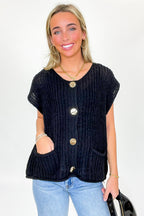 Black / S Classic Charm Button Down Sweater Vest - Madison and Mallory