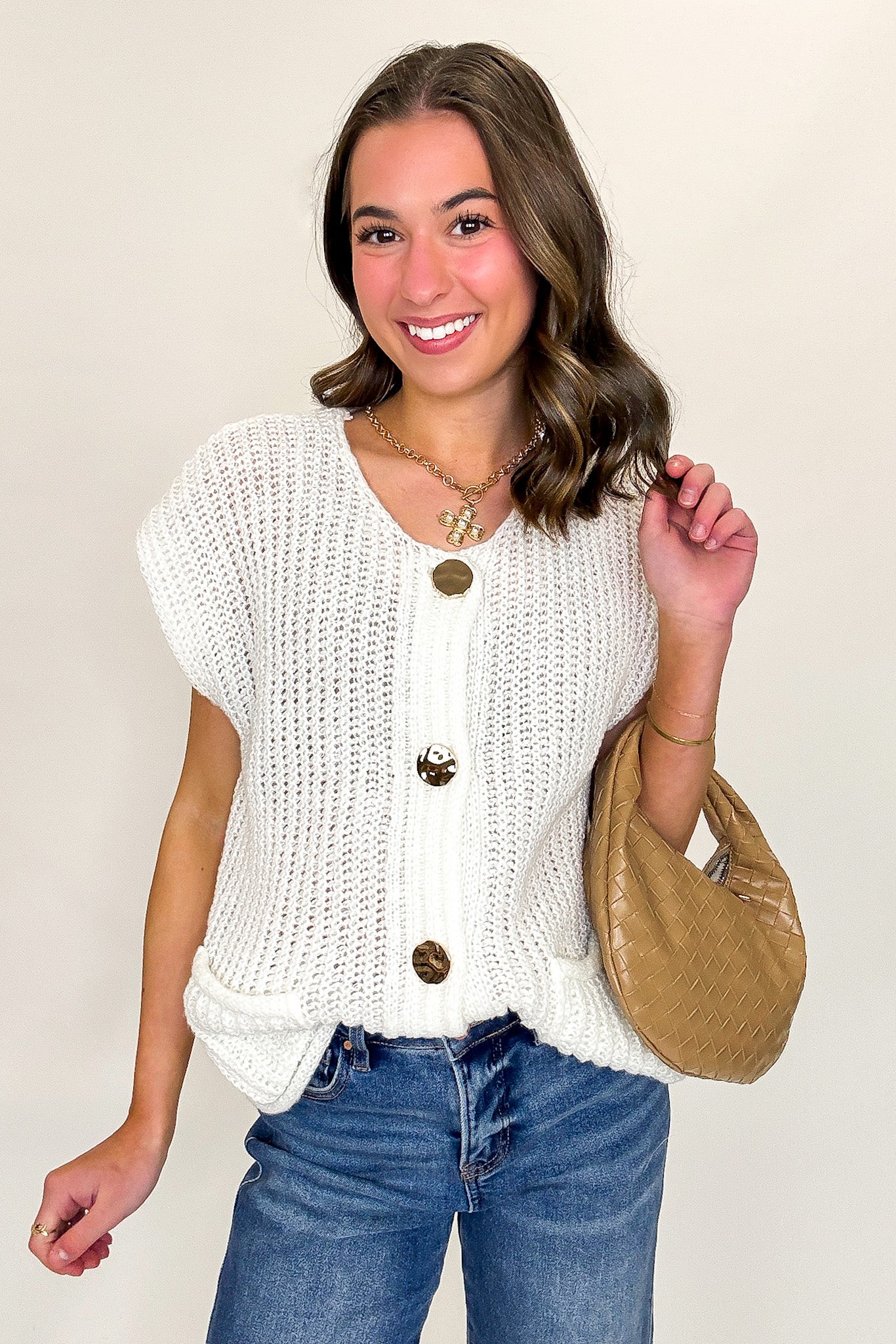 Ivory / S Classic Charm Button Down Sweater Vest - Madison and Mallory