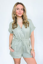 Sage / S Classic Necessity Button Down Romper - FINAL SALE - Madison and Mallory