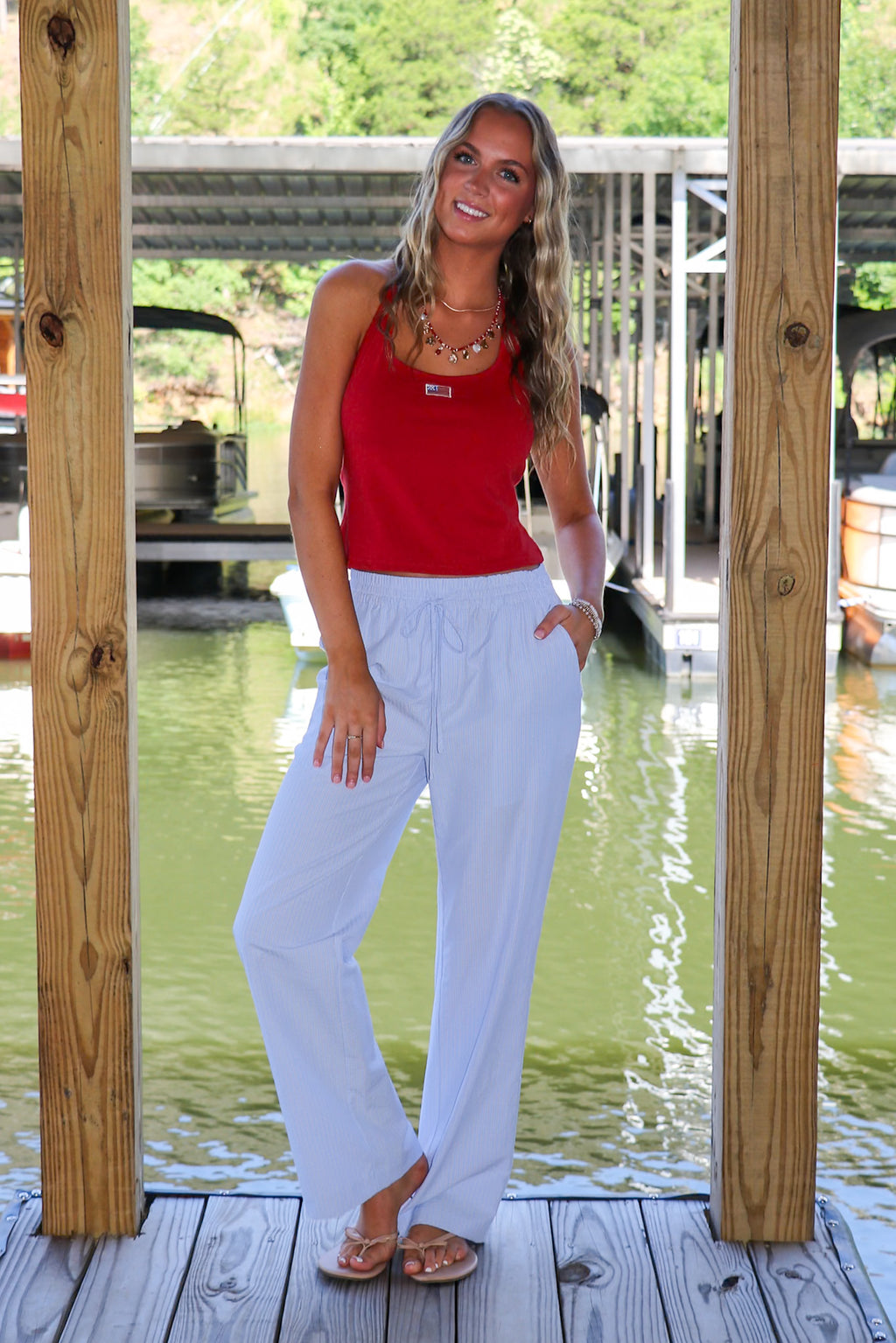 Classic Americana Flag Embroidered Halter Tank Top - Madison and Mallory