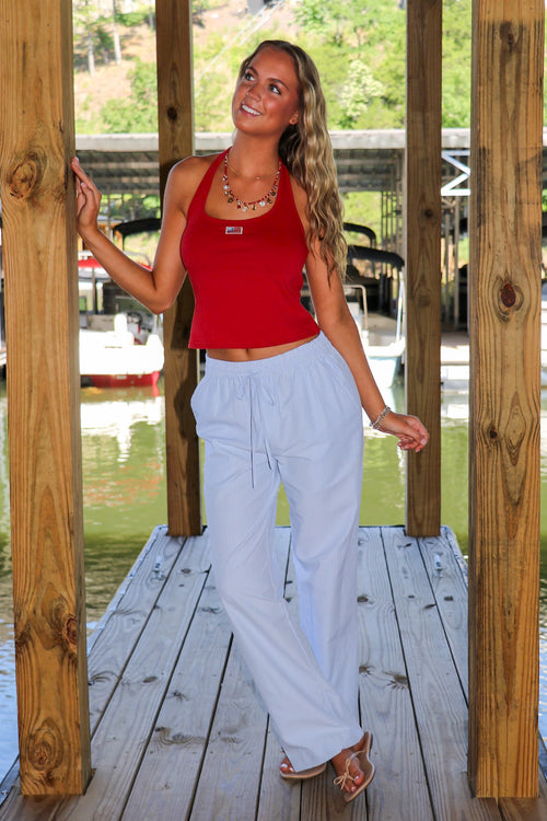 Classic Americana Flag Embroidered Halter Tank Top - Madison and Mallory