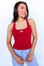Classic Americana Flag Embroidered Halter Tank Top - Madison and Mallory