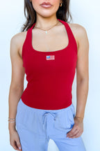 Classic Americana Flag Embroidered Halter Tank Top - Madison and Mallory