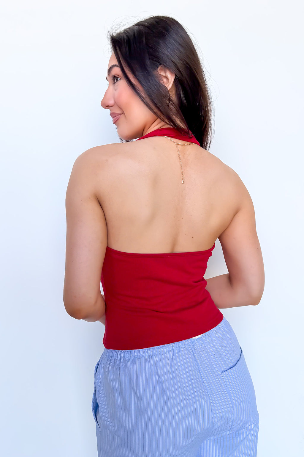 Classic Americana Flag Embroidered Halter Tank Top - Madison and Mallory