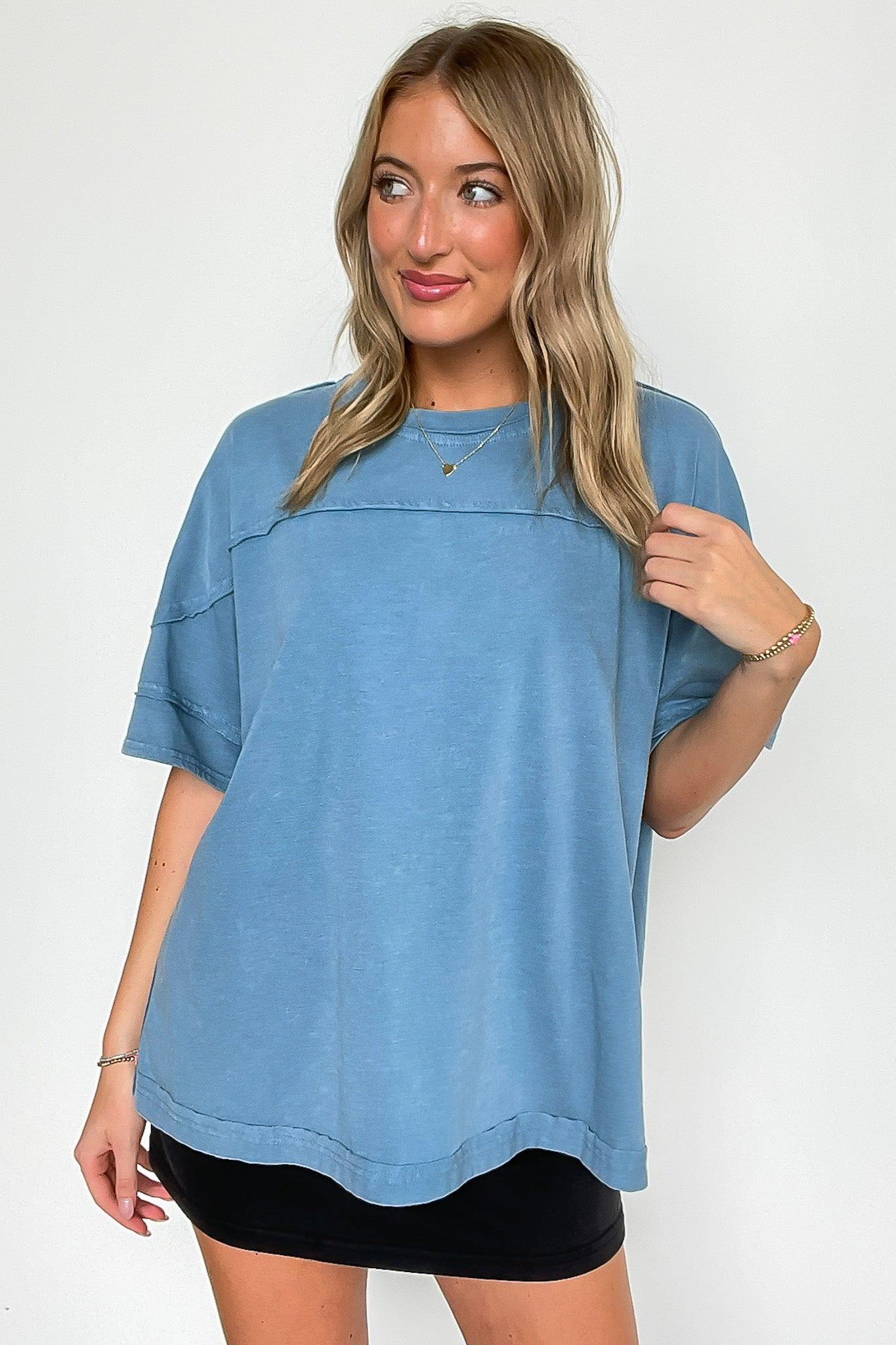 Dusty Blue / S Claudia Short Sleeve Relaxed Top - Madison and Mallory