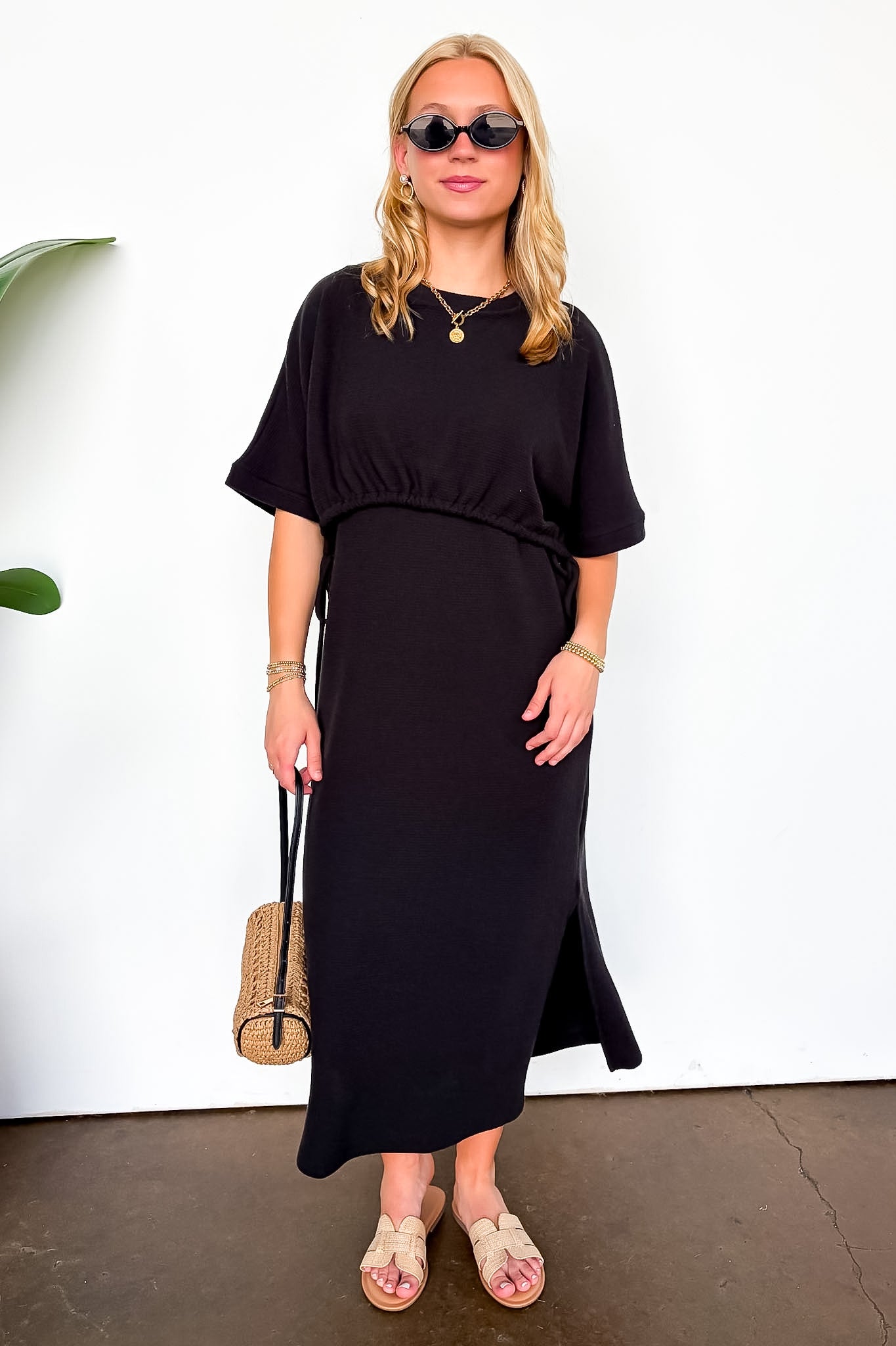 Cloud Drift Side Tie Maxi Dress S / Black