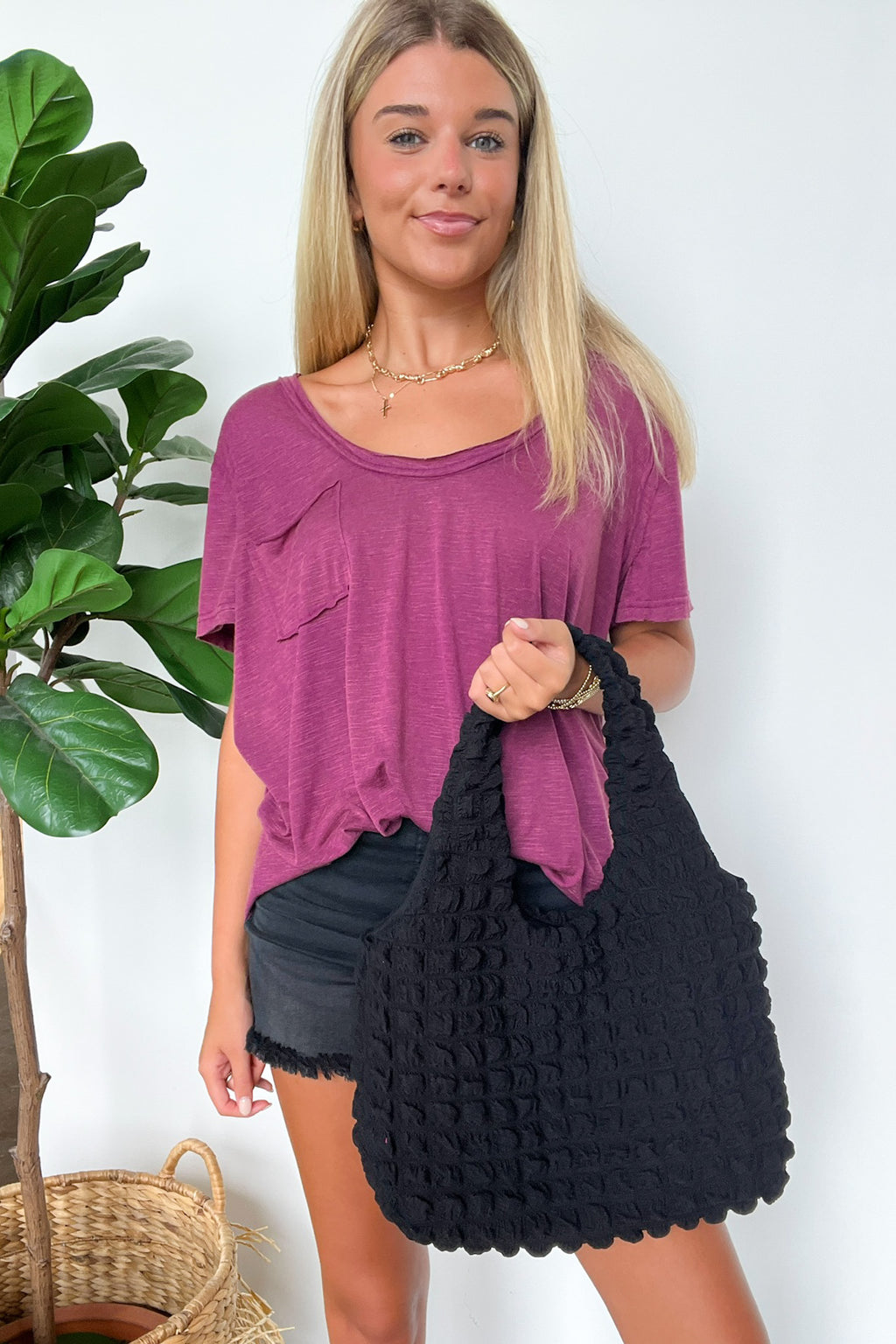 Black Cloud Puffy Quilted Tote Bag - FINAL SALE - Madison and Mallory