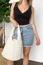 Ivory Cloud Puffy Quilted Tote Bag - FINAL SALE - Madison and Mallory
