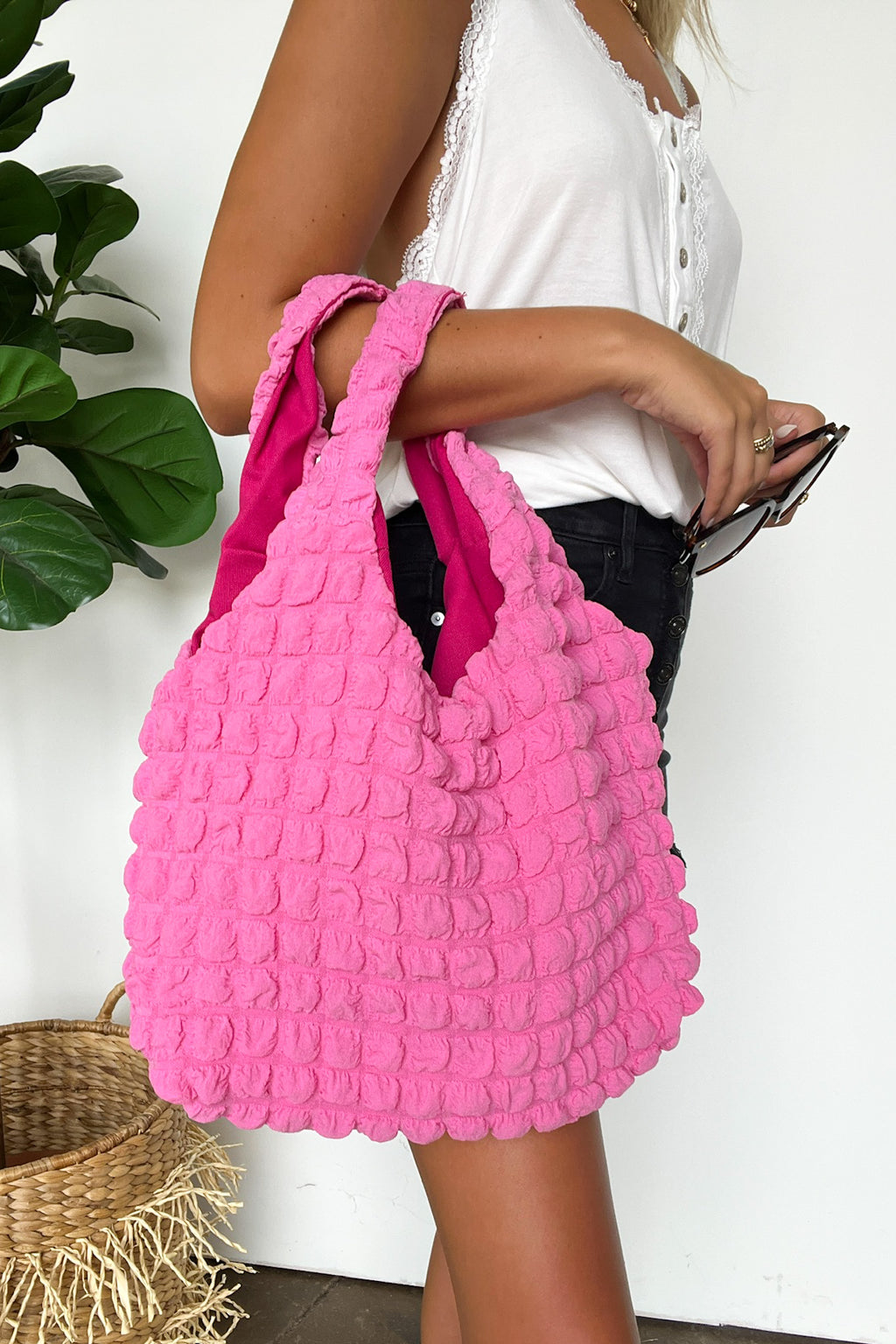 Fuchsia Cloud Puffy Quilted Tote Bag - FINAL SALE - Madison and Mallory