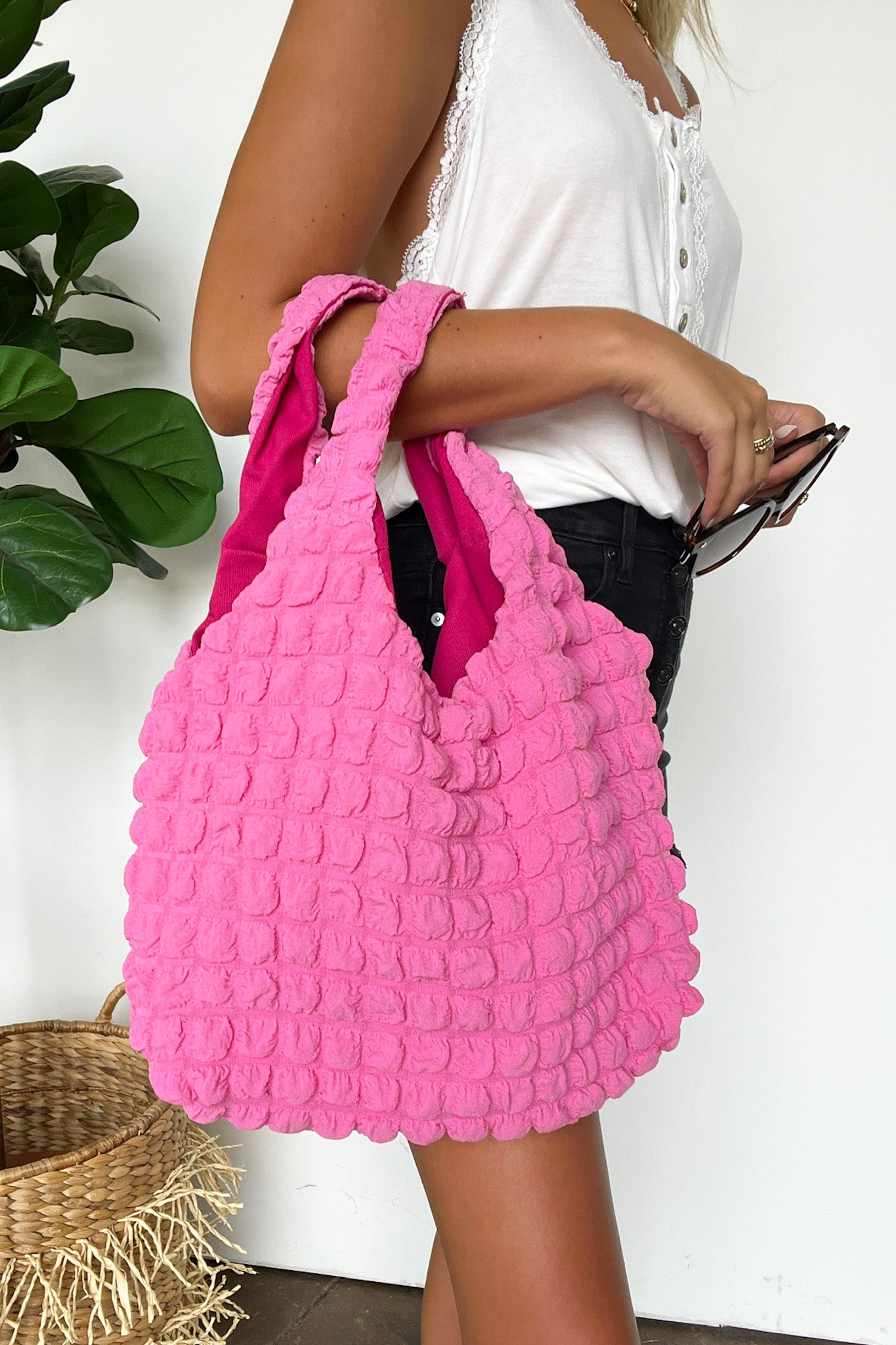 Fuchsia Cloud Puffy Quilted Tote Bag - Madison and Mallory