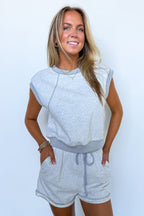 White Melange / S Cloud Comfort Sleeveless Lounge Short Set - Madison and Mallory