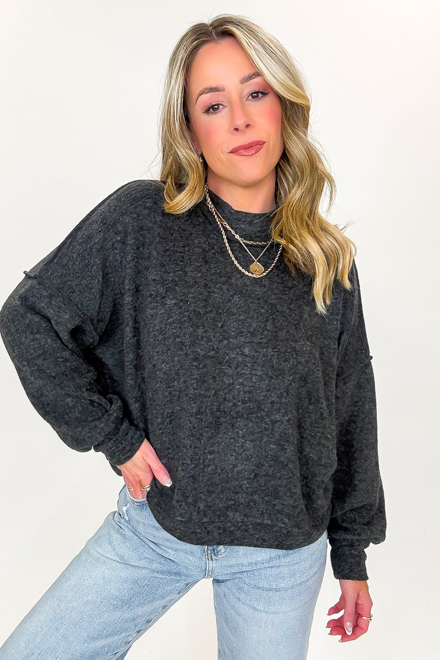 Black / SM Cloud Haven Brushed Melange Hacci Sweater - Madison and Mallory