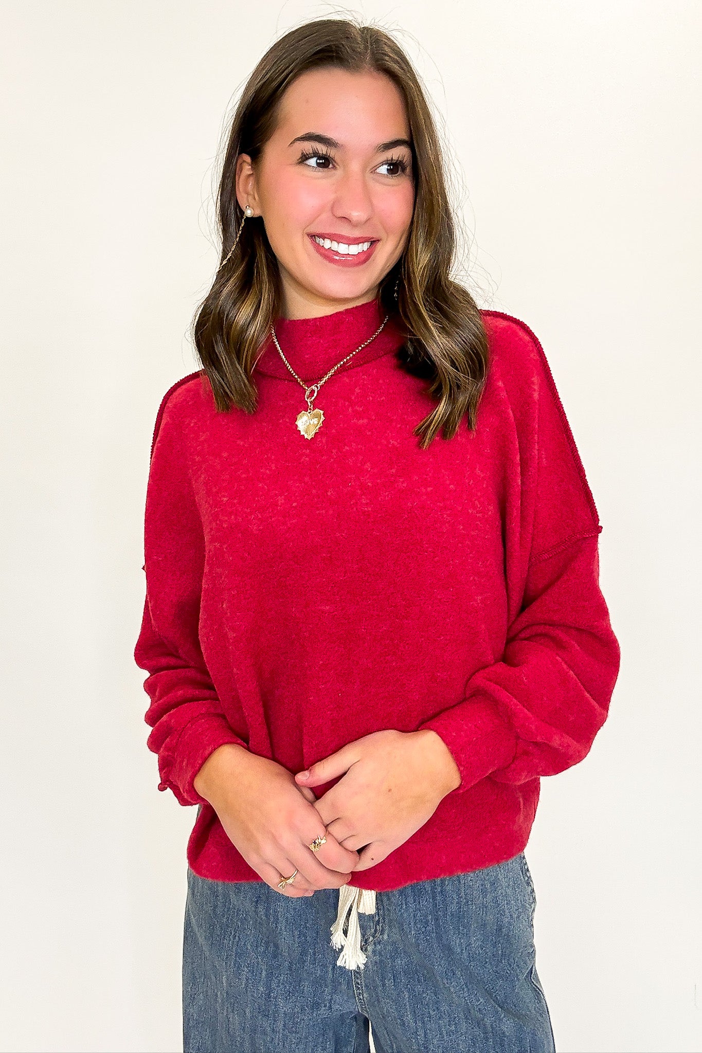 Dark Red / SM Cloud Haven Brushed Melange Hacci Sweater - Madison and Mallory