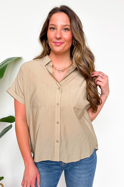 Coastal Errands Textured Short Sleeve Button Collared Shirt - Madison and Mallory