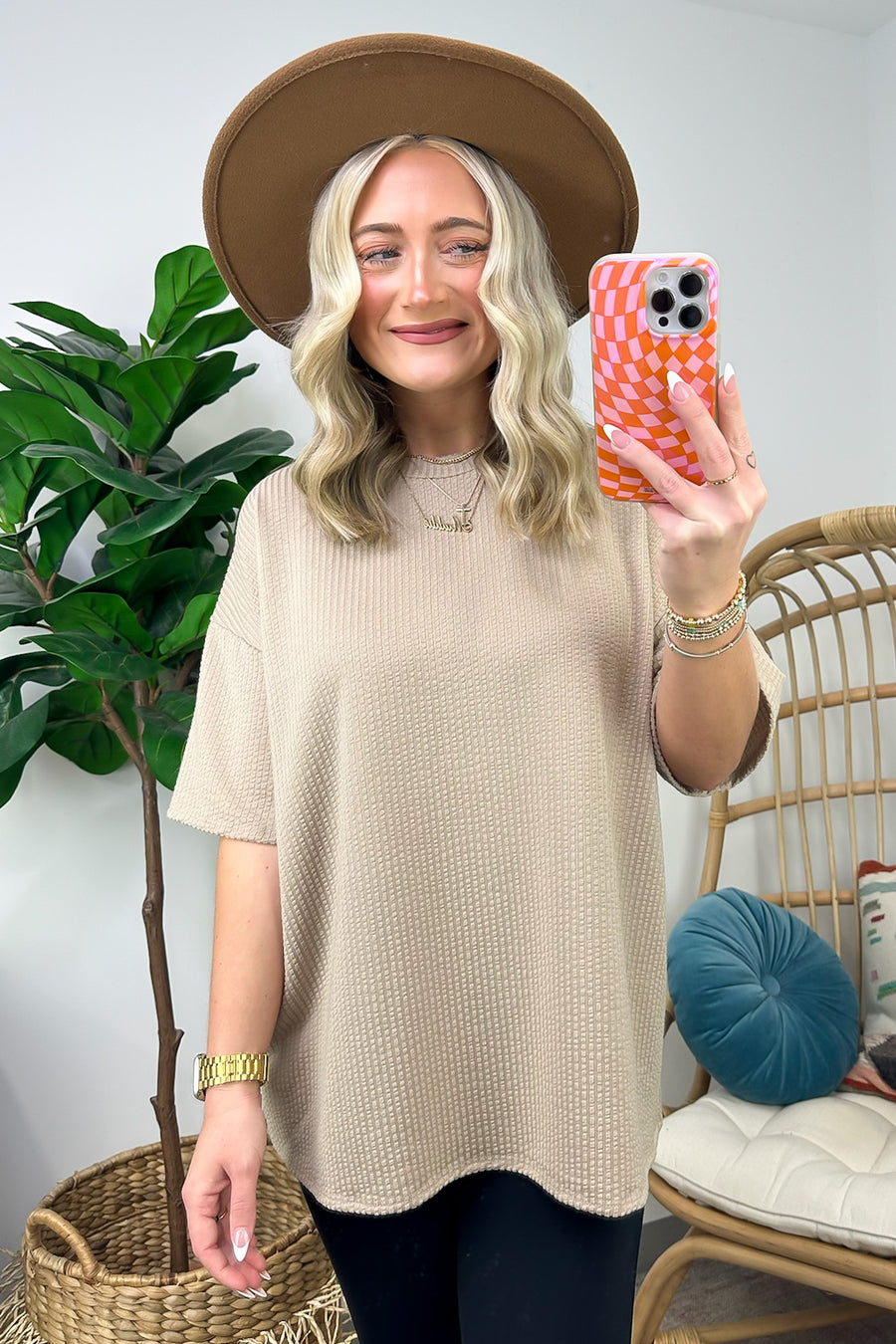 Taupe / S Colettie Jacquard Knit Top - Madison and Mallory