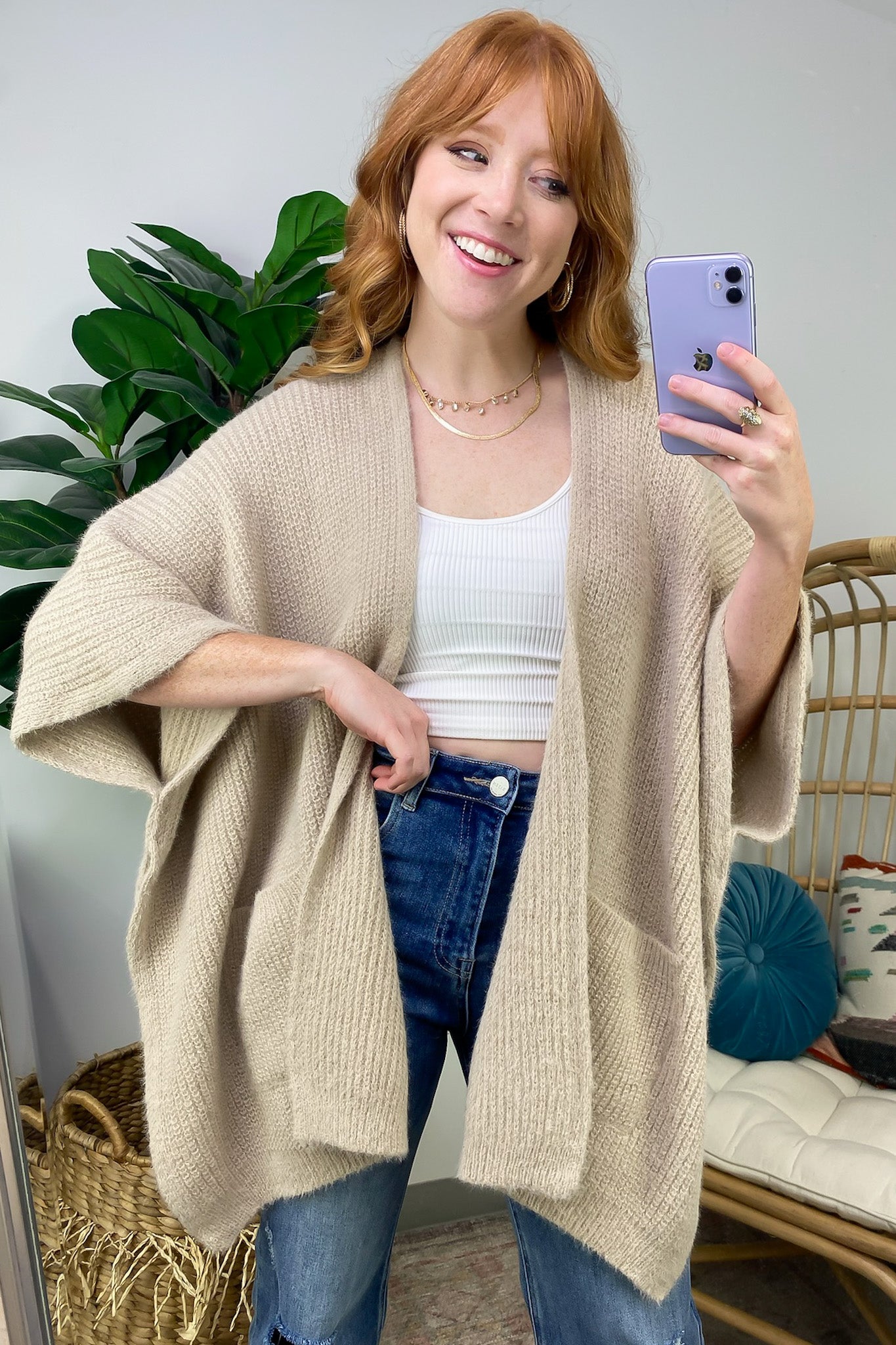 Beige / OS Colletta Knit Poncho Cardigan - FINAL SALE - Madison and Mallory