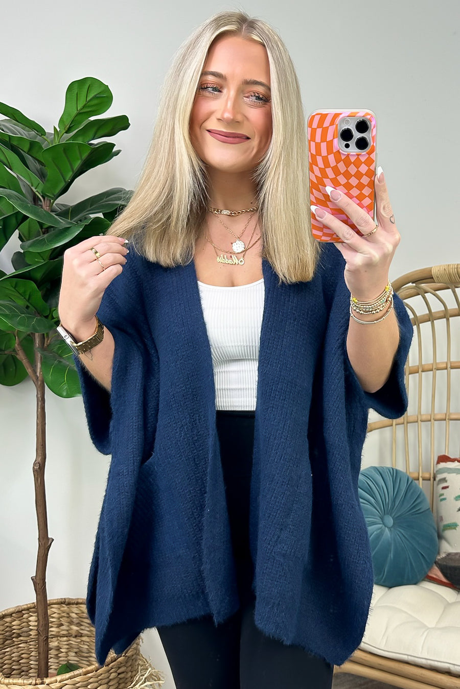 Navy / OS Colletta Knit Poncho Cardigan - FINAL SALE - Madison and Mallory
