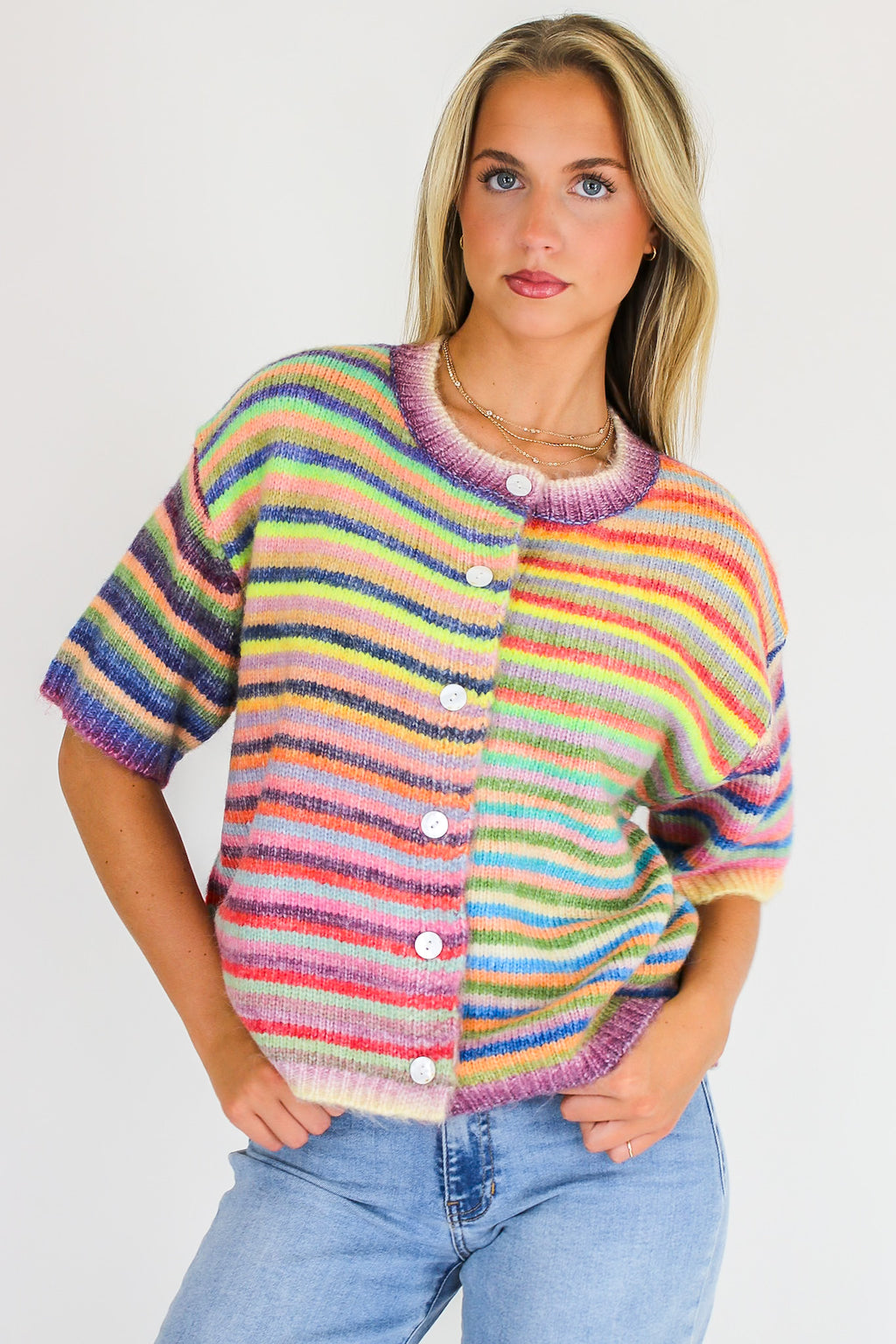 Rainbow / S Color Pop Knit Cardigan Sweater - Madison and Mallory