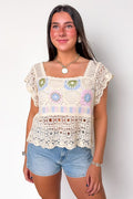 SM / Natural Colorfield Crochet Square Neck Top - Madison and Mallory