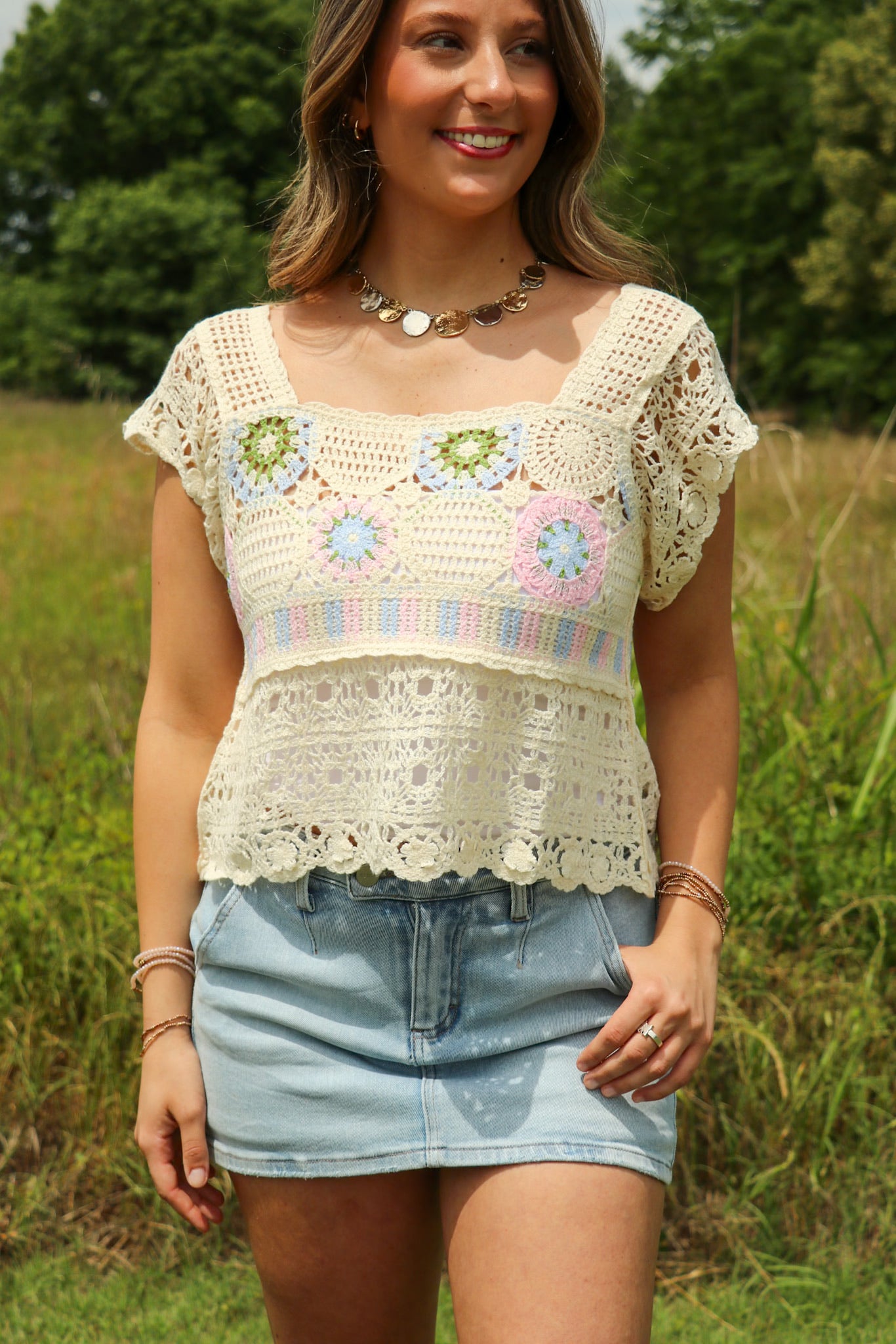 Colorfield Crochet Square Neck Top - Madison and Mallory