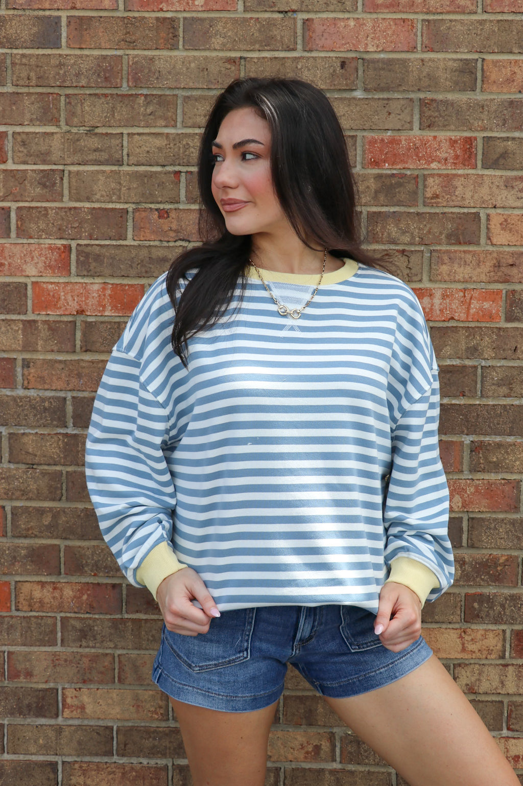 Antique Blue/Ivory / S Colorline Oversized Striped Top - Madison and Mallory