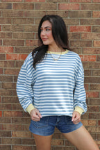Antique Blue/Ivory / S Colorline Oversized Striped Top - Madison and Mallory