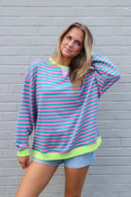 Pink/Turquoise / S Colorline Oversized Striped Top - Madison and Mallory