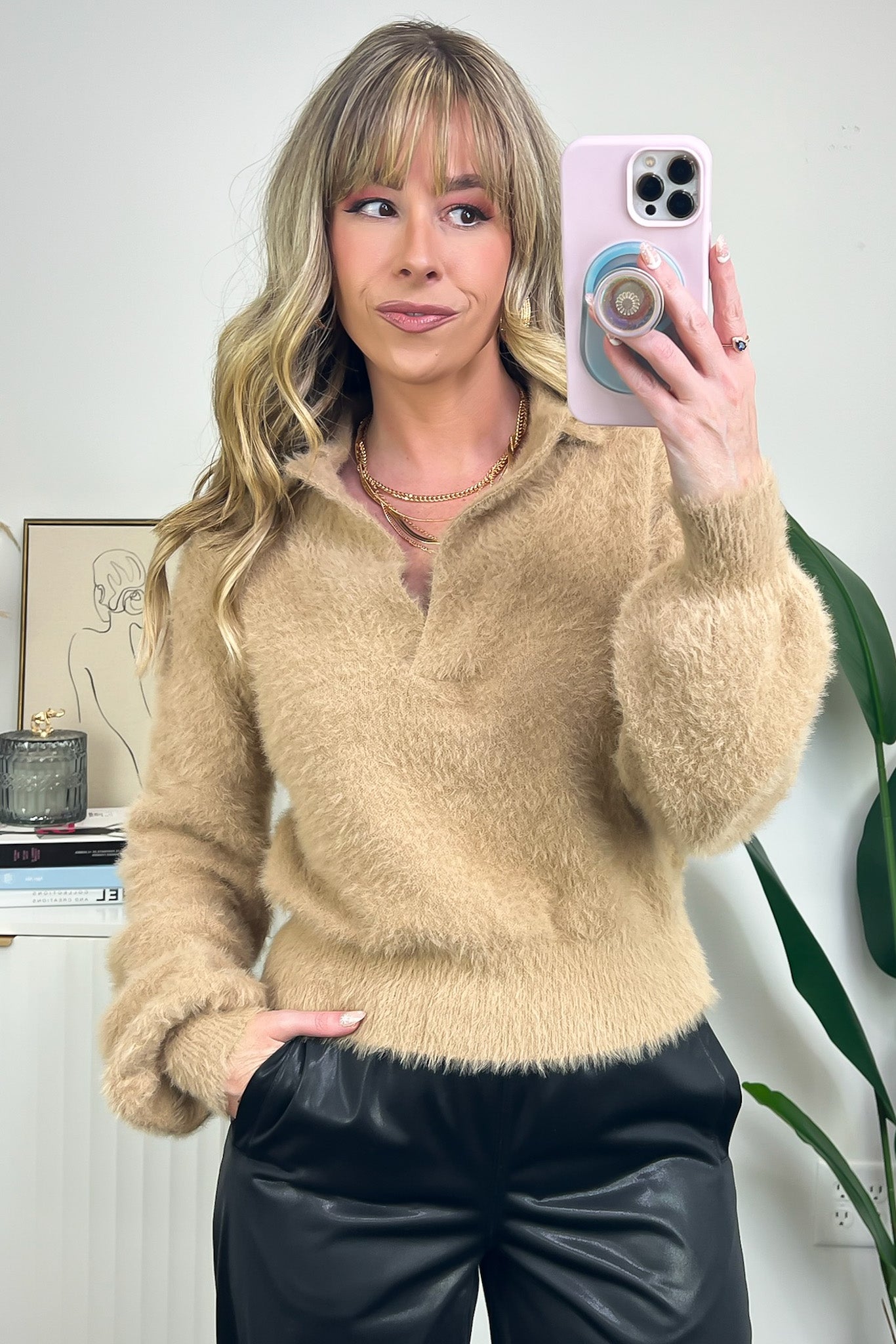 S / Brown Comfiest Trend Fuzzy Collared Sweater - FINAL SALE - Madison and Mallory