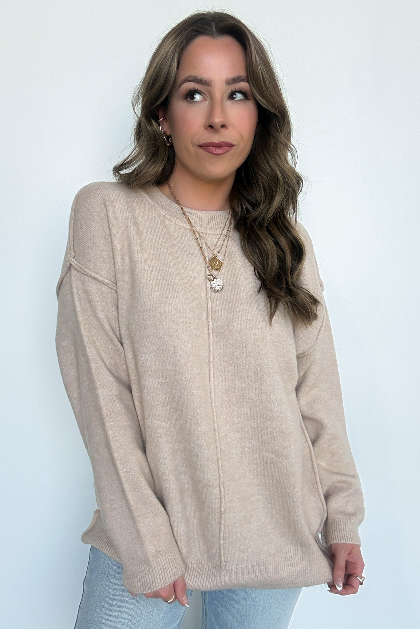 Comfort Code Front Seam Round Neck Sweater - BACK IN STOCK
