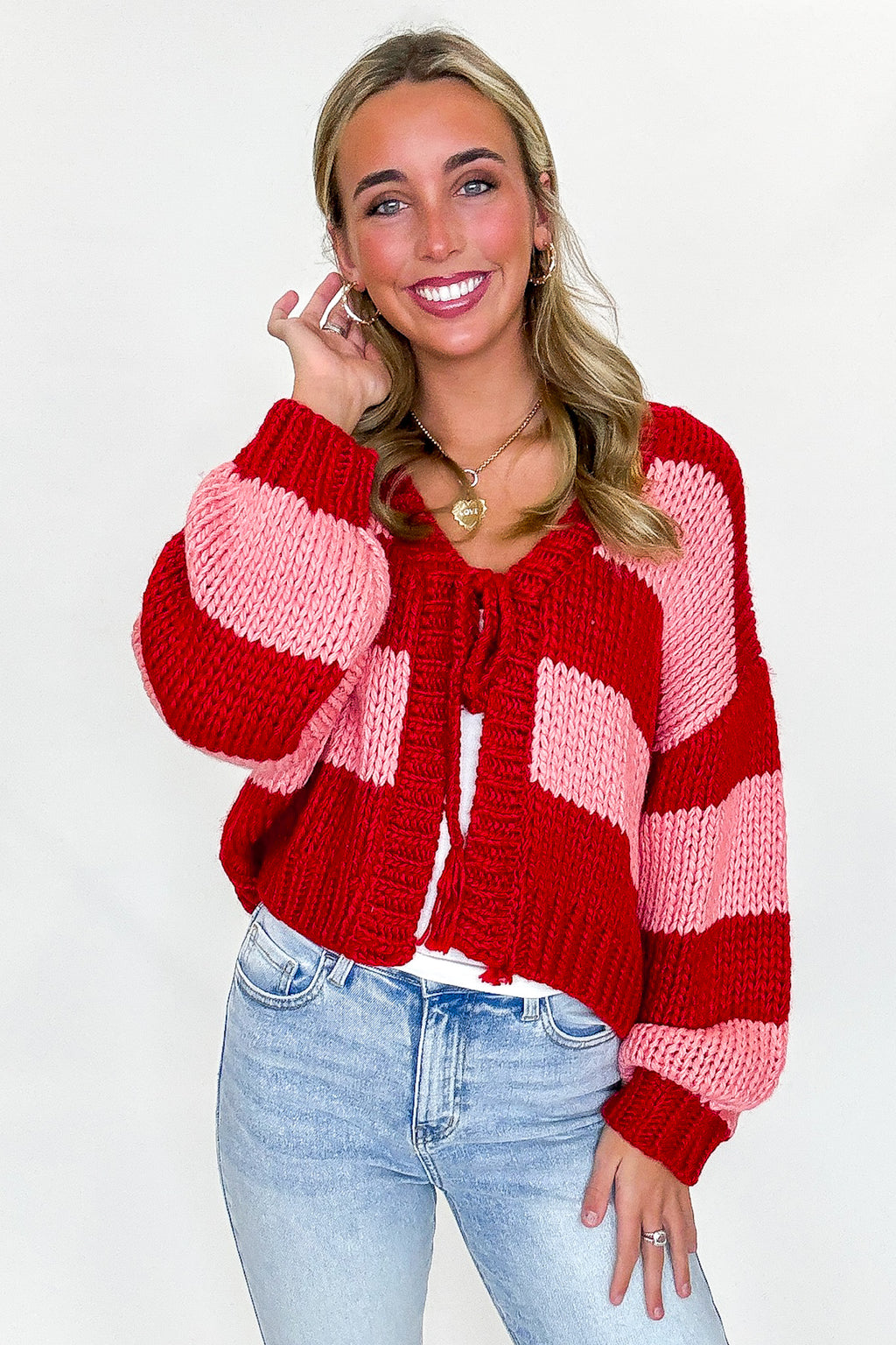 S / Red Pink Comfort Crush Striped Knit Cardigan - Madison and Mallory