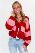 S / Red Pink Comfort Crush Striped Knit Cardigan - Madison and Mallory