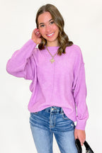 Heather Mauve / SM Comfort Code Front Seam Round Neck Sweater - Madison and Mallory