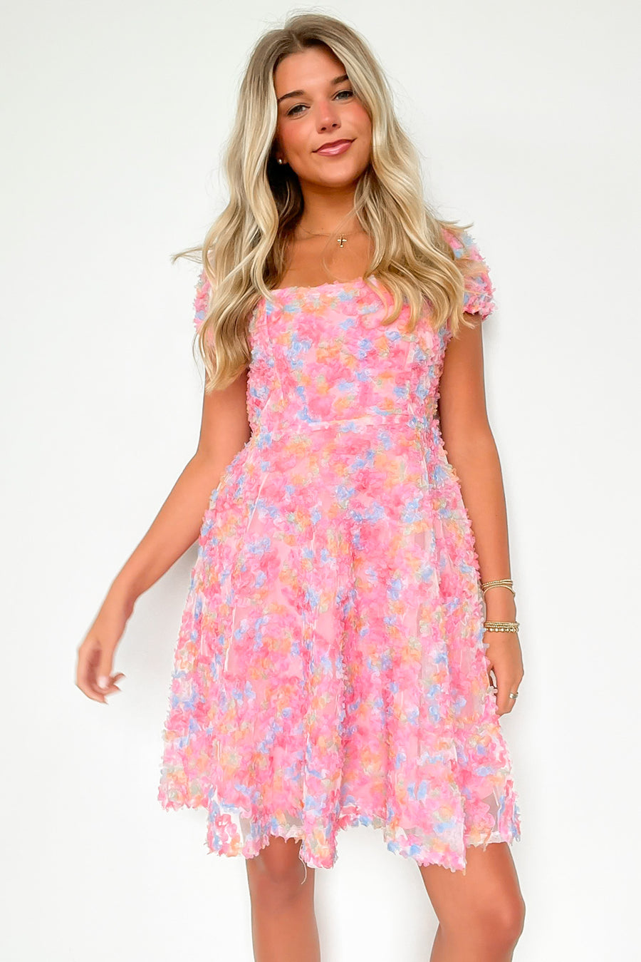 Multi / S Compelling Charisma Textured Floral Dress - Madison and Mallory