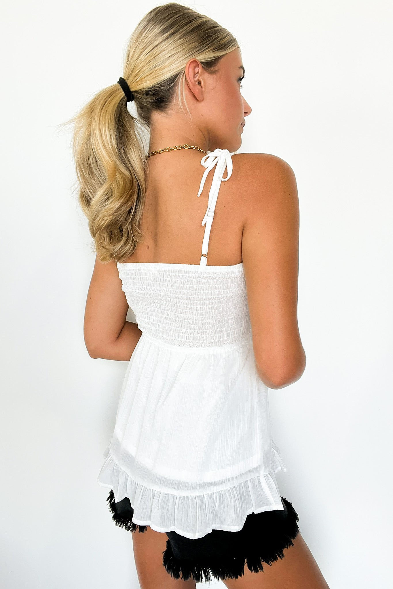  Compelling Perfection Smocked Ruffle Babydoll Tank Top - FINAL SALE - Madison and Mallory