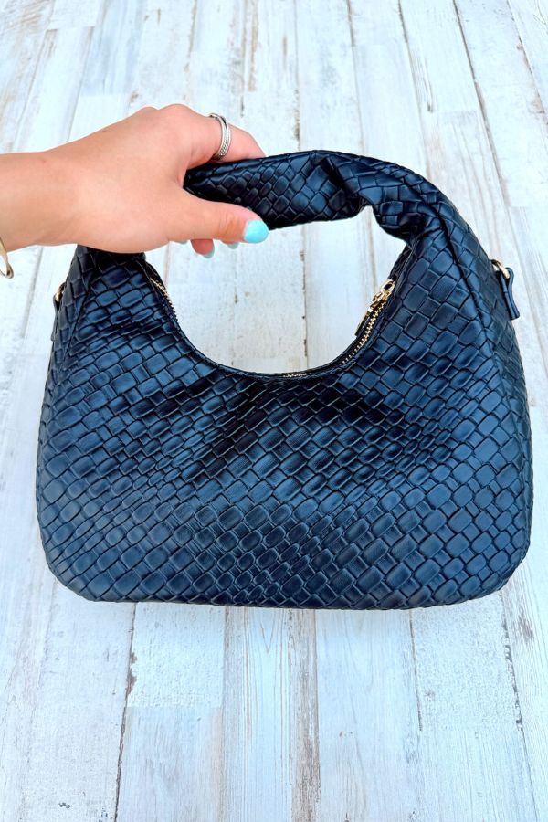Black Compelling Style Embossed Faux Leather Hobo Bag - FINAL SALE - Madison and Mallory