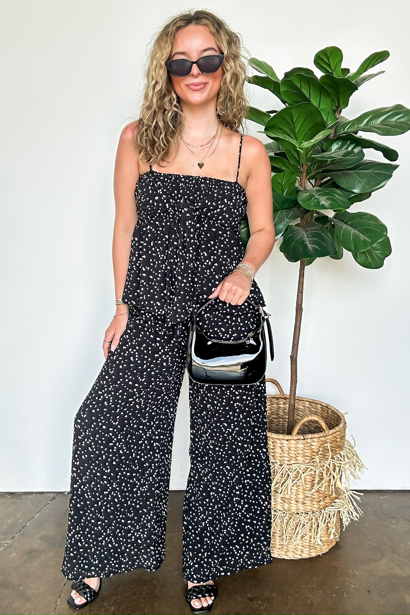 Confetti Flare Smocked Peplum Tank Top