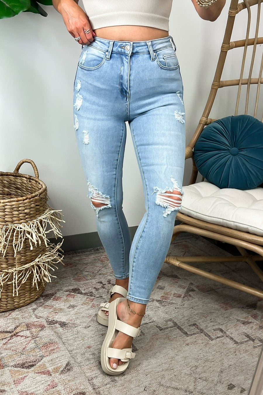 Light Blue / 0 Confident Charisma Vintage Push-Up High Rise Skinny Jeans - FINAL SALE - Madison and Mallory