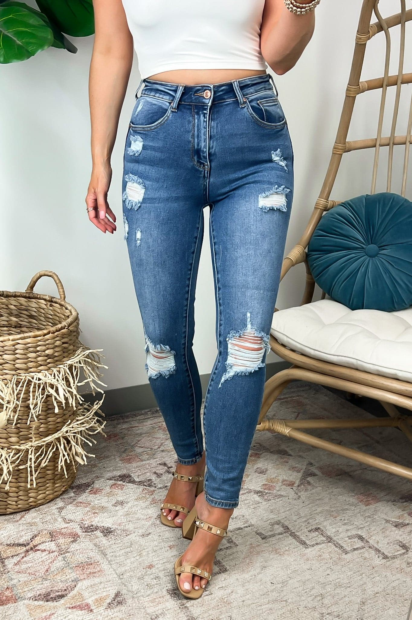 High Rise Pull-On Skinny Jeans - Mid Vintage