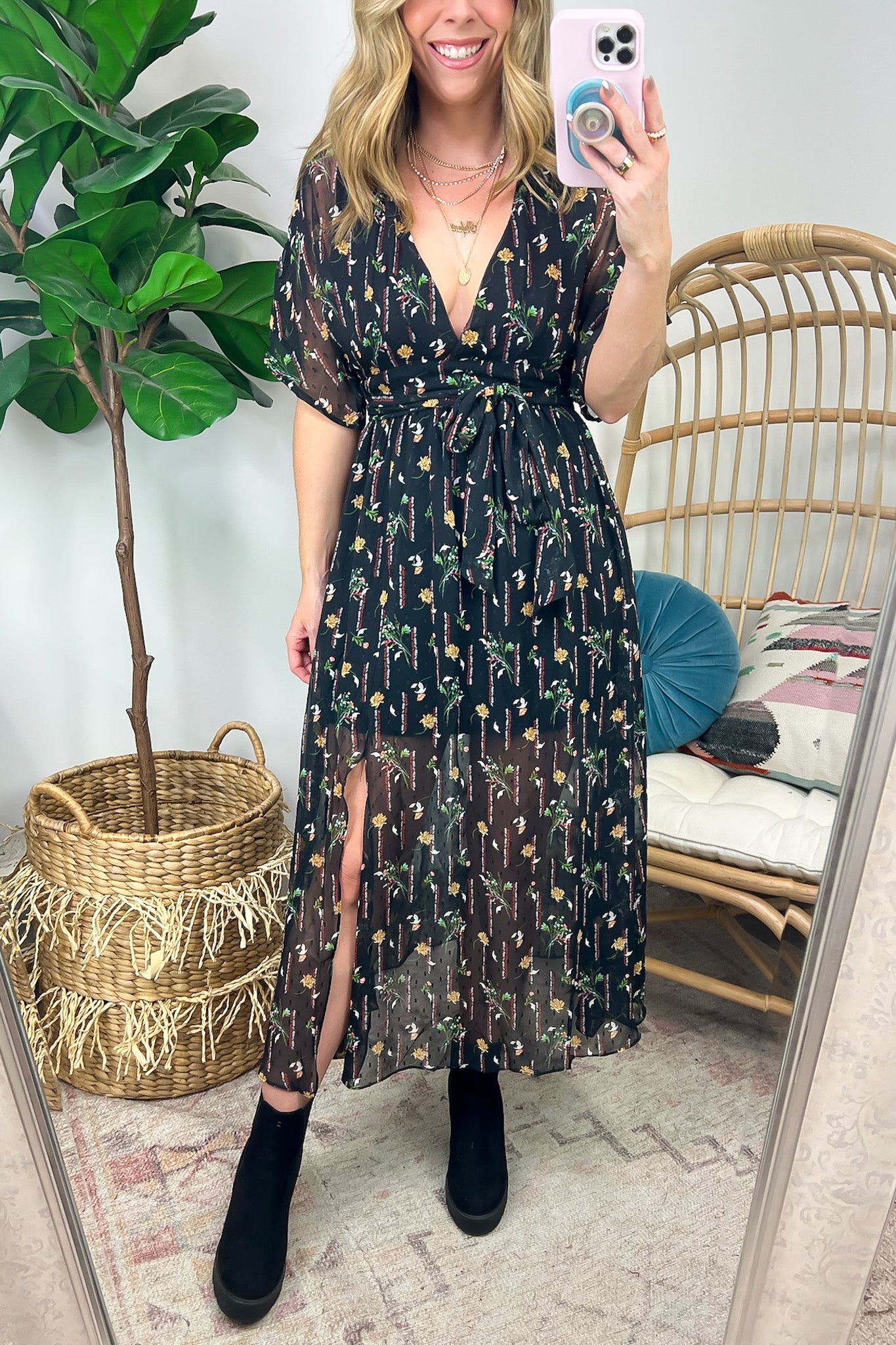 Confidently Sweet V-Neck Floral Midi Dress - Madison and Mallory