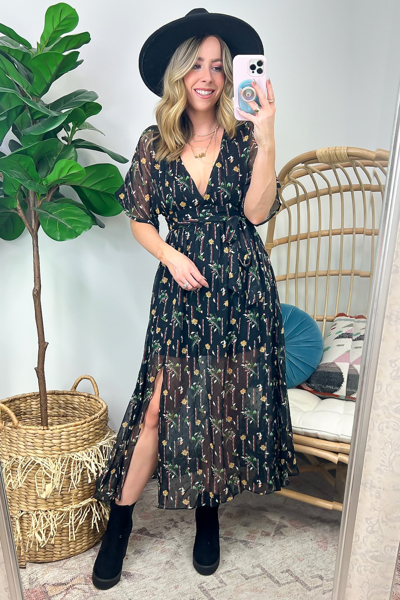  Confidently Sweet V-Neck Floral Midi Dress - Madison and Mallory