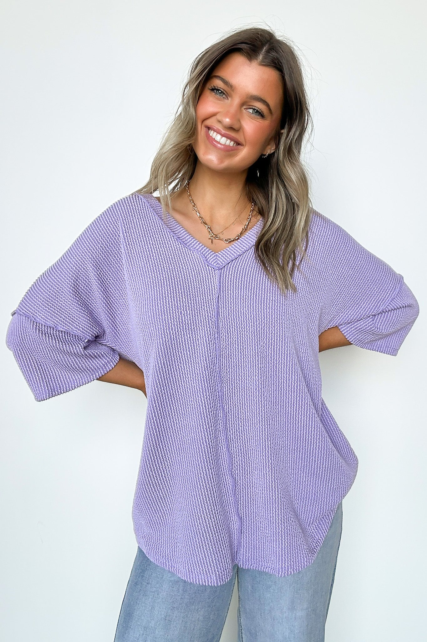 Lavender / S Conner Rib Knit Raw Edge Top - FINAL SALE - Madison and Mallory