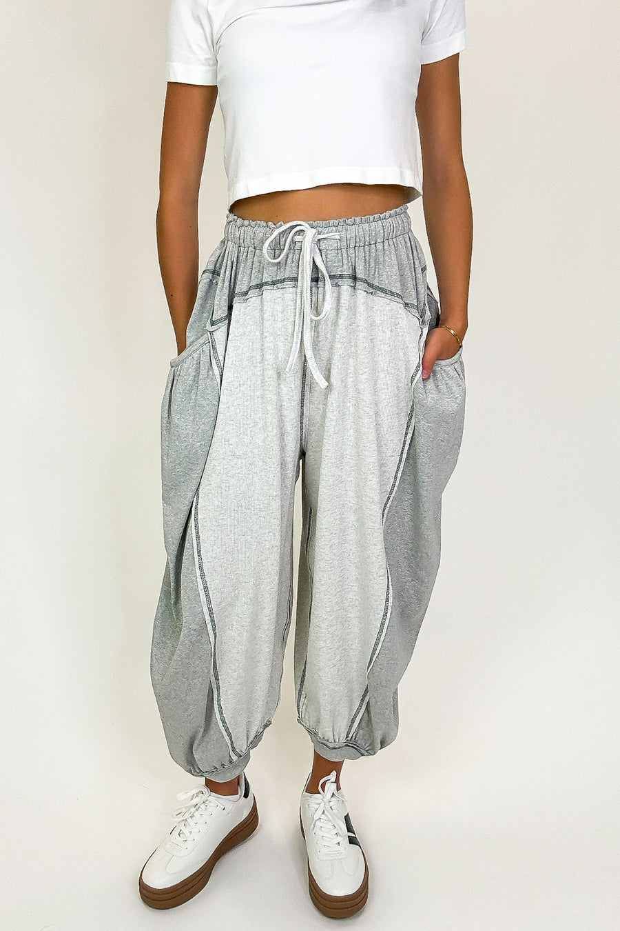 Oatmeal Gray / S Contrast Ease Flowy Lounge Pants - Madison and Mallory