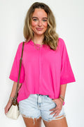 Fuchsia / SM Cool Intentions Ribbed Boatneck Top - BACK IN STOCK - Madison and Mallory